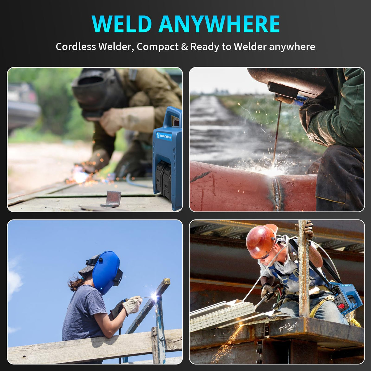 TLL Cordless Welder with 4 Batteries,Battery-Powered Stick/Flux Core Welder,MMA ARC DC Welding Machine, Portable Welder Machine,with LED Display Hot Start Arc Force Anti-Stick (ZW-160)