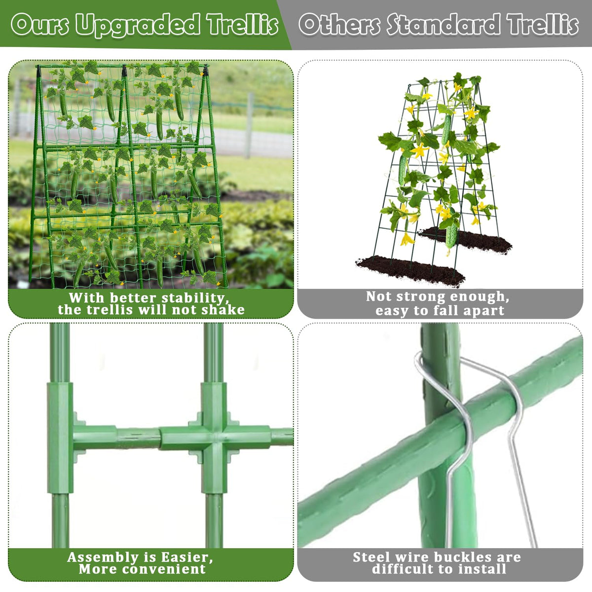 2 Packs Cucumber Trellis for Raised Beds, 31 X 47 Inch Adjustable Size A-Frame Garden Trellis for Climbing Plant Outdoors with Climbing Net and Plant Support Clip for Vegetable Grape Garden Supplies