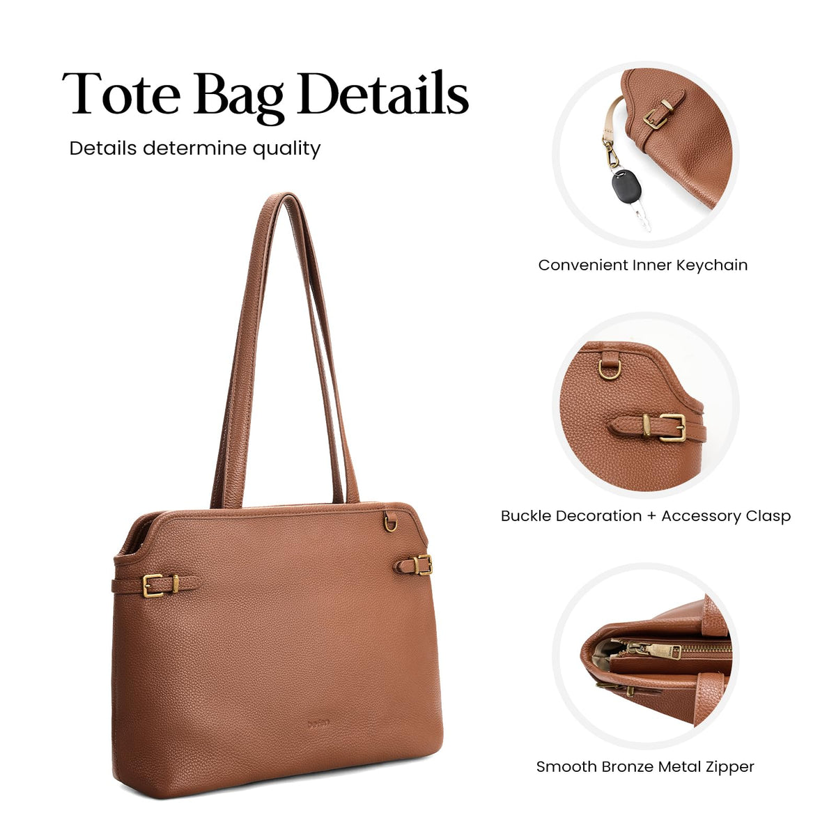 befen Deep Brown Vintage Leather Tote Bag for Women Medium, Soft Satchel Handbag Designer Style Purse