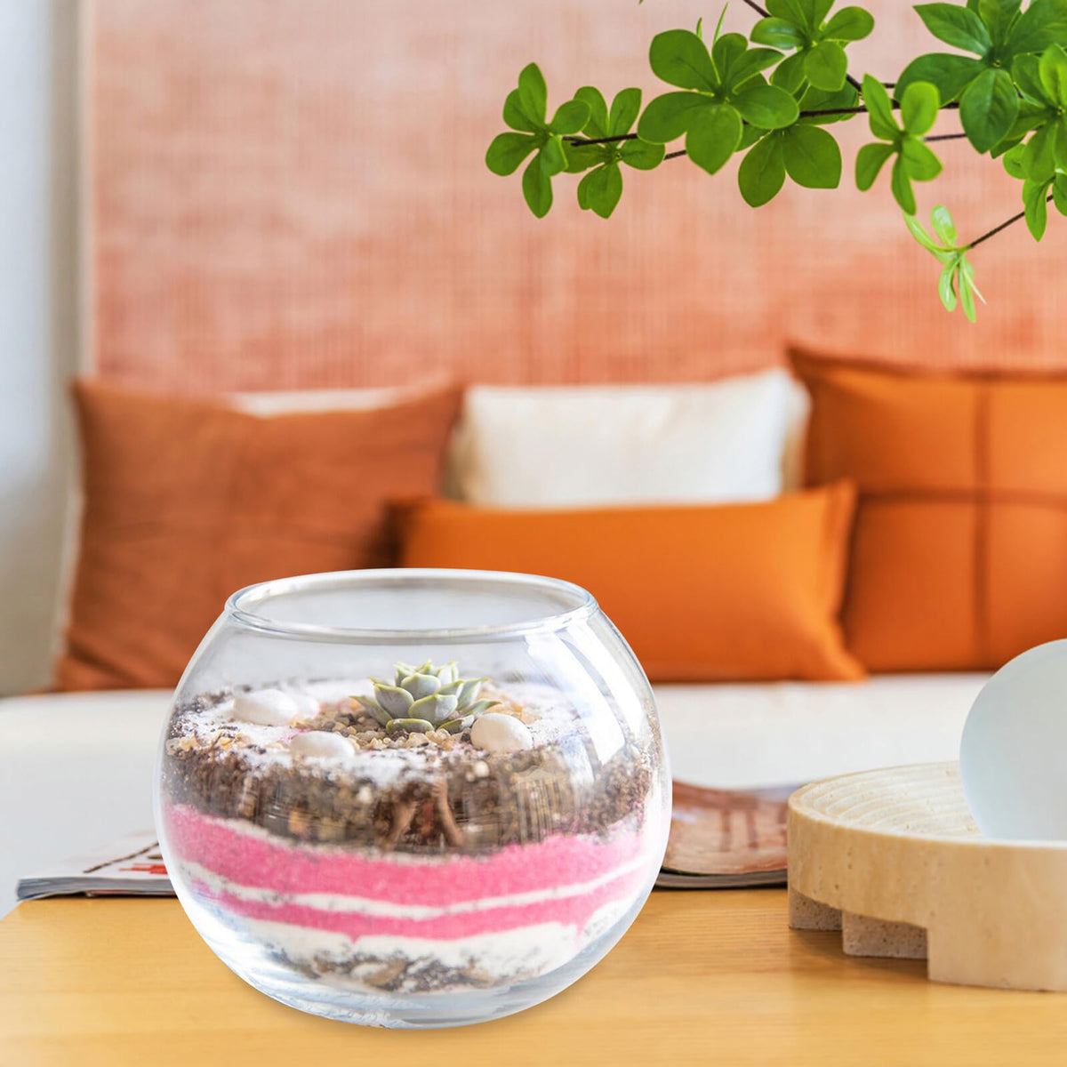 GANAZONO Glass Fish Bowl Vase 15cm Round Glass Hydroponic Flower Pot Terrarium Air Plant Holder for Home Office Succulent Planter