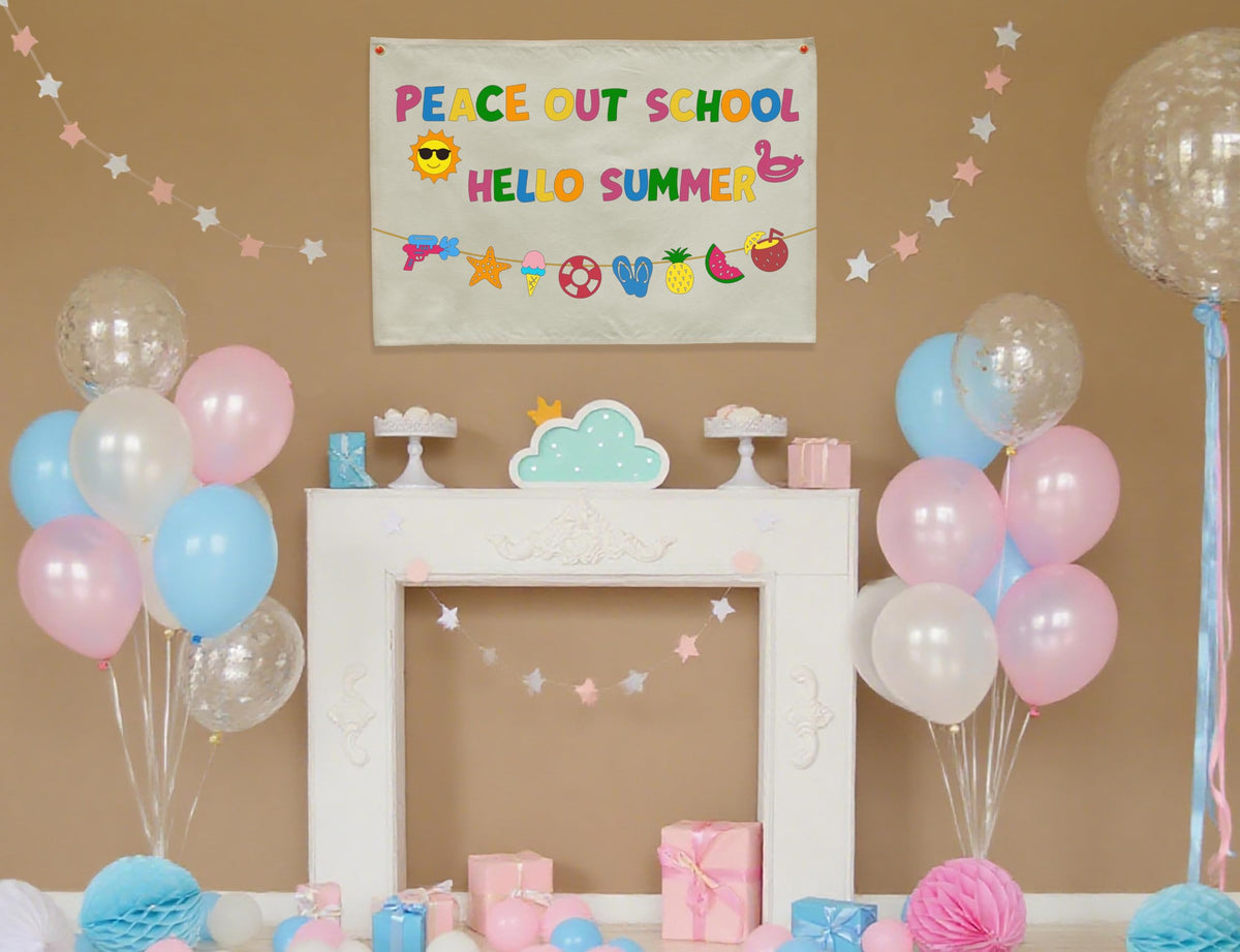 Welcome Party Banner Decor Accessories-Rectangular Canvas Banner Poster Wall Sign-Entryway Outdoor Garden Front Door Flag-Birthday Anniversary Wedding Christmas Gift-Peace Our School Hello