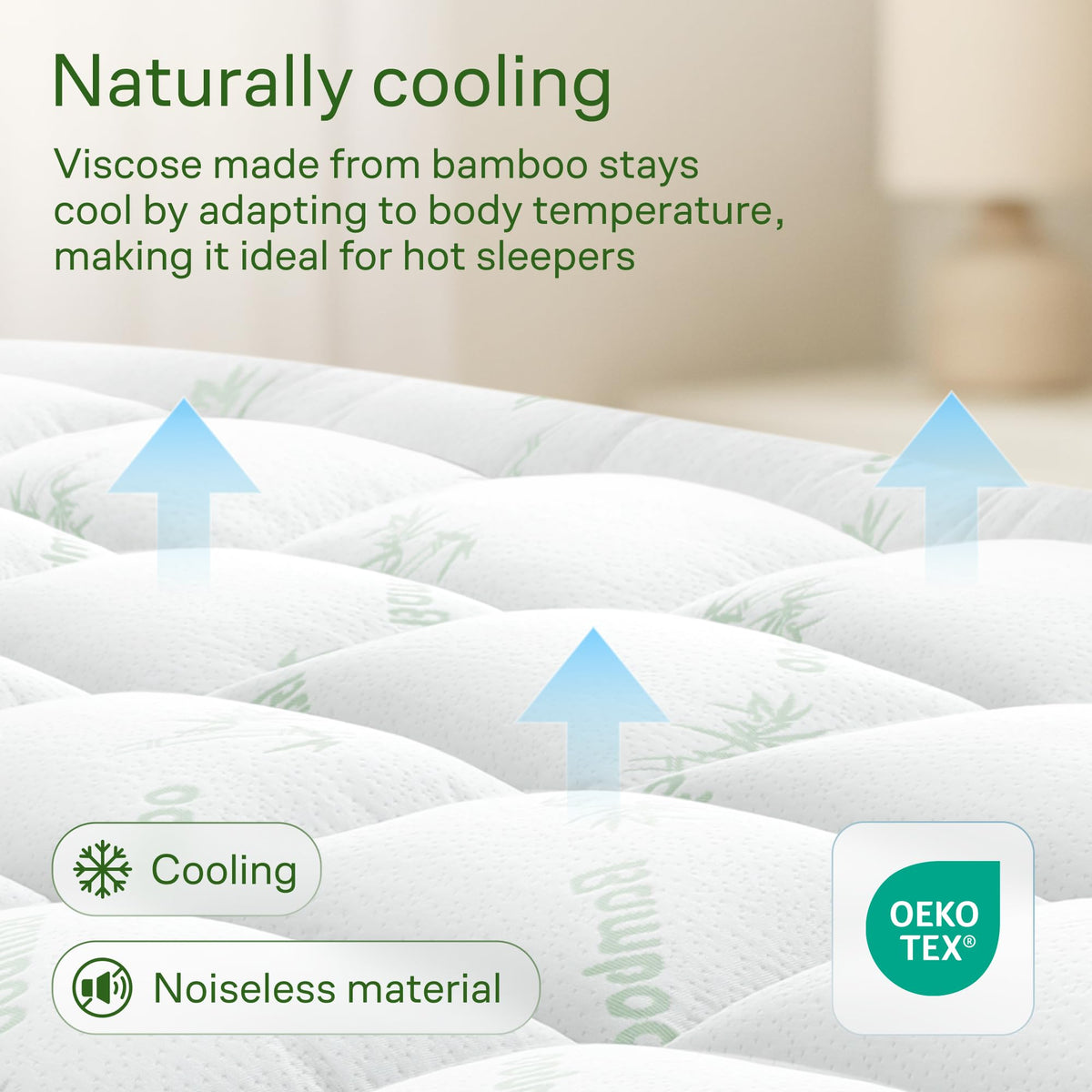 Niagara Sleep Solution Ultra Soft King Size Mattress Topper - Rayon Derived from Bamboo Pillow Top Mattress Pad for Back Pain Relief - Naturally Cooling for Hot Sleepers, Green
