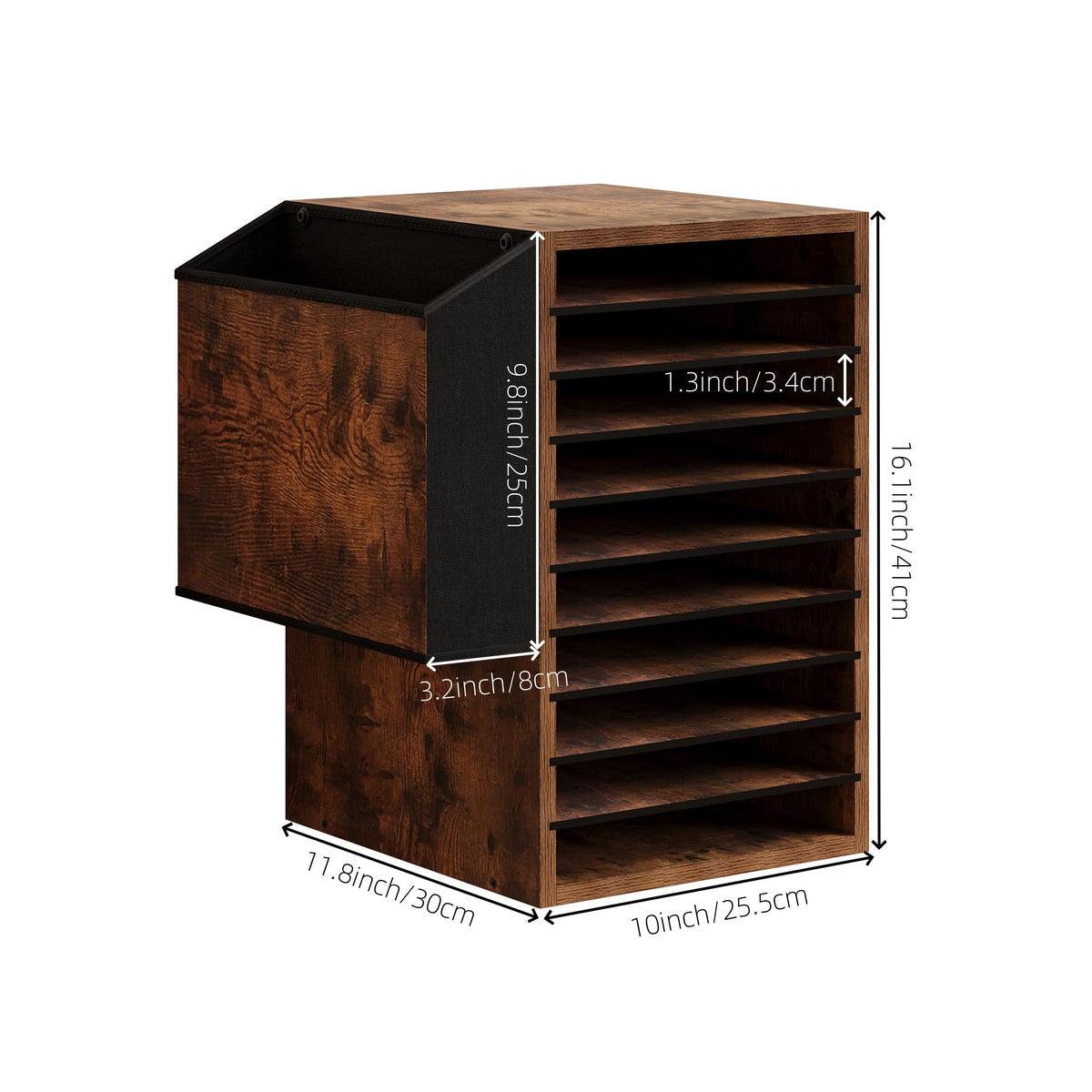 Unionly Office Mail Sorter, Wooden Paper Organizer with Storage Bag, 10 Tier Adjustable Classroom Mailbox, Removable Classroom Organization, Teacher Desk Organization for Office, Study, Brown