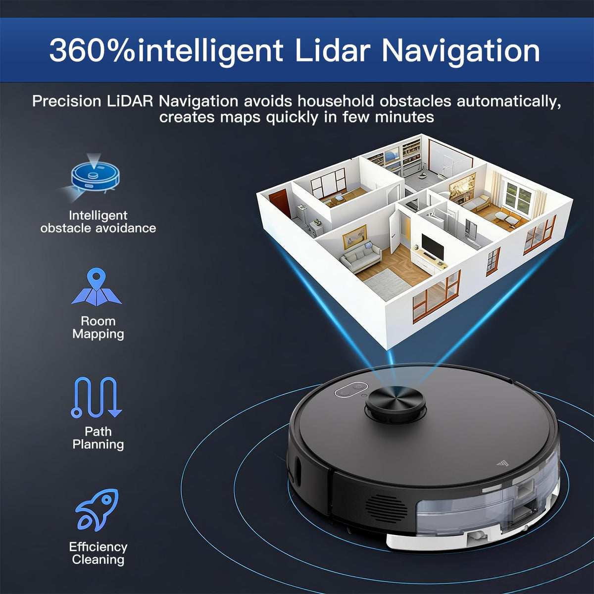 Robot Vacuum and Mop Combo,Up to 8000Pa Suction,Robot Vacuum Self-Emptying,70-Day Hands-Free Cleaning 220 Min Runtime LiDAR Navigation, Home Mapping, Ideal for Pet Hair, Hard Floors, Carpet-Black