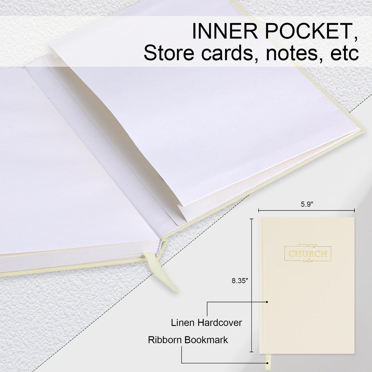 XKDOUS Church Notes Journal, Sermon Notes Christian Notebook, Linen Bible Study Journal, Prayer Journals, Blank Notebook to Writing Key Points and Notes, Christian Gifts for Women Men, Beige