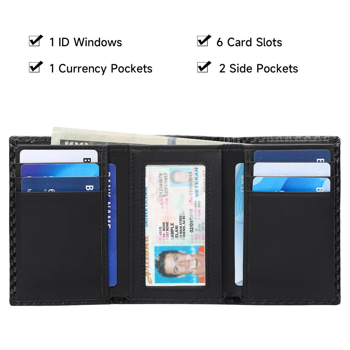 LOUEBICA Leather Trifold Wallet for Men RFID Blocking Minimalist Front Pocket Wallets with ID Window