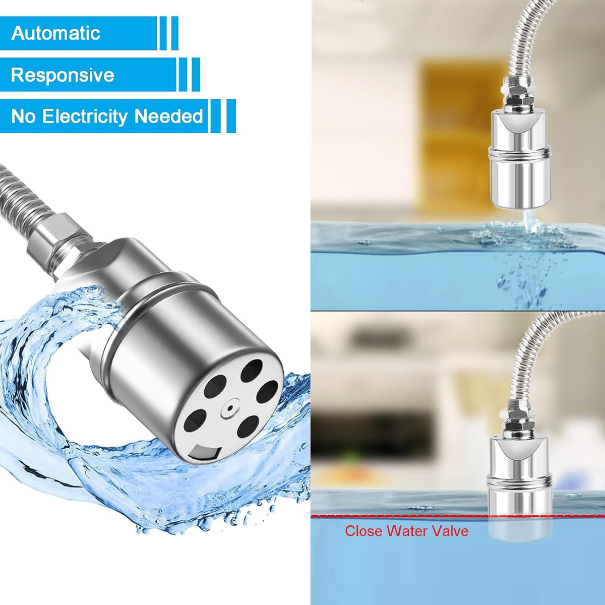 Auto Water Level Control Float Valve 1/2" 3/4" - 304 Stainless Steel, No Pump Needed for Water Tanks, Fish Ponds, Livestock Troughs, Hydroponics, Pool(1 Pack Long)