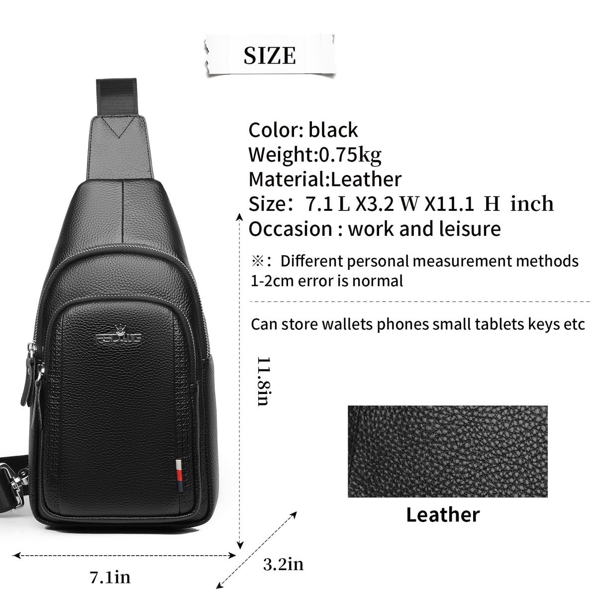 FSD.WG sling Backpack for Men Chest Bag Crossbody Shoulder Bags Travel Bag Purse for Men with Water Resistant