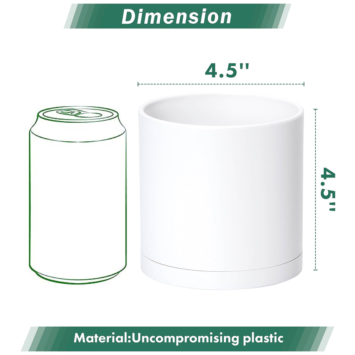 D'vine Dev 2 Pack 4.5 Inch Modern Plastic Plant Pots, Small Garden Planters for Plant with Drainage Holes and Saucers, White Color, 74-Z-F-1