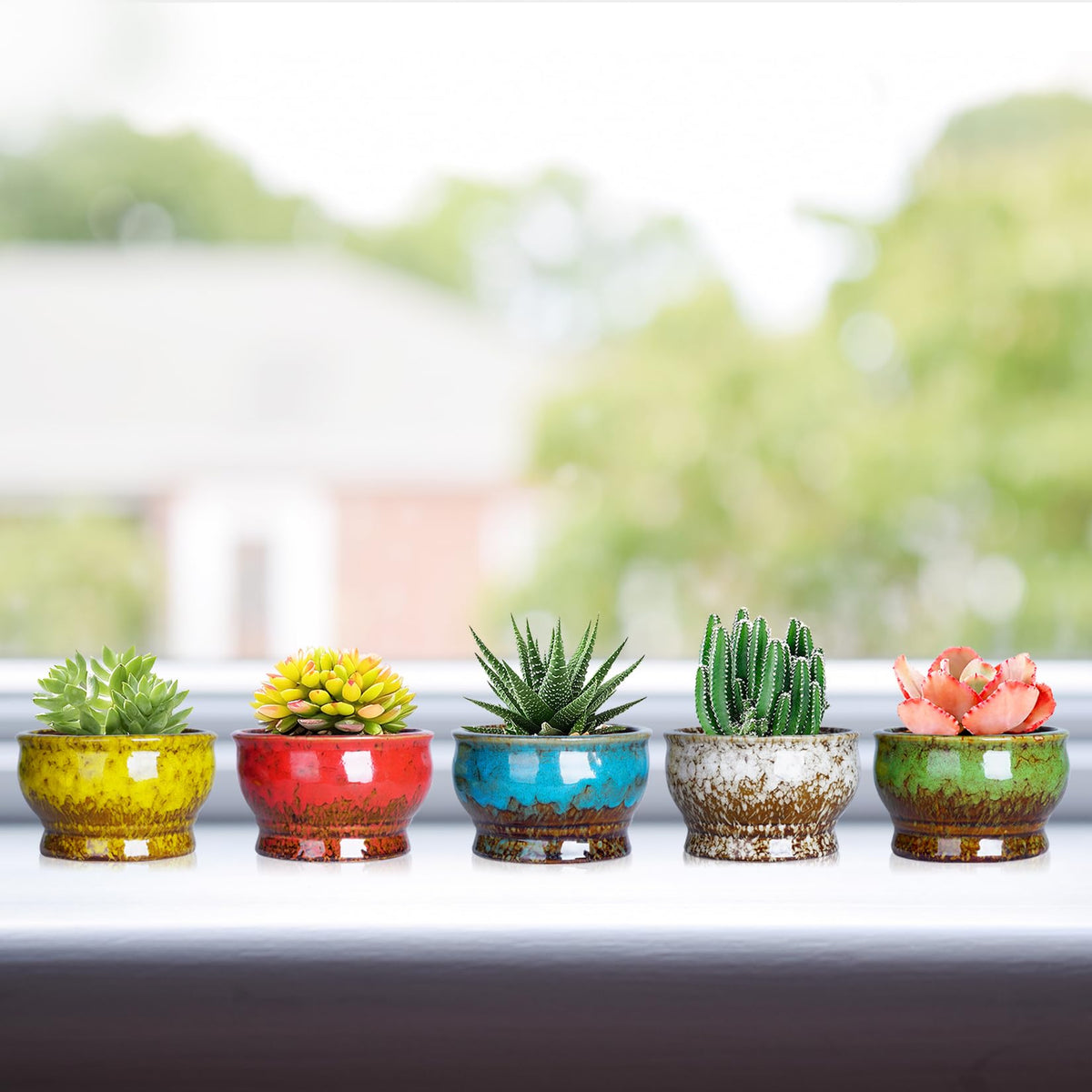 ARTKETTY Succulent Pots - 4.3 Inch Small Plant Pots with Drainage Set of 5, Ceramic Pots for Indoor Plants Glazed Cactus Flower Planter Container