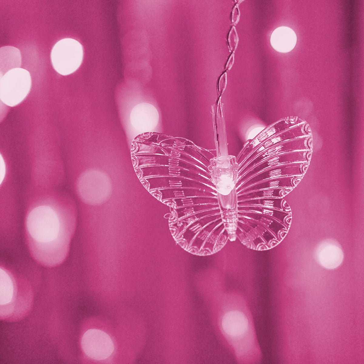 MinoMia Butterfly Curtain Fairy Lights, 96 LED, 11.5FT, USB Plug, 8 Modes, Remote Control, Pink