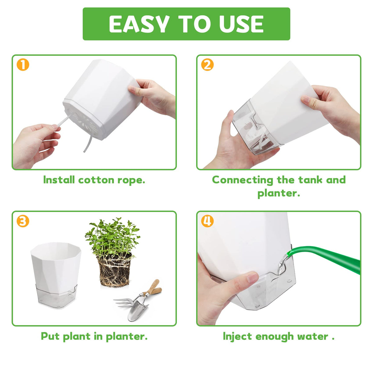 GearRoot 6 Pack Self Watering Planters Pot, 6.6/5 inch Plant and Flower Pot, Decorative Self Watering Pots for Indoor Plants African Violet Wicking Pots, Succulents, Aloe, Herbs