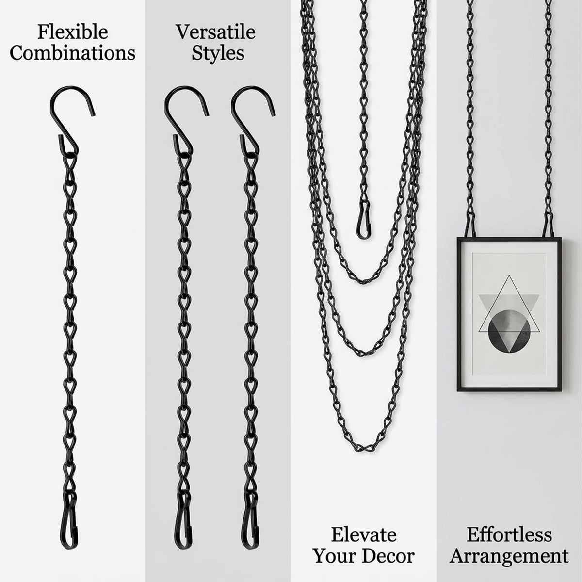 RAINFLOW 15PCS Bird Feeder Hanging Chain with Hooks – Heavy Duty Black Chain for Hanging Plants, Birdbaths, Lanterns AMD Baskets, Metal Outdoor Hanging Chains for Indoor Outdoor Decor