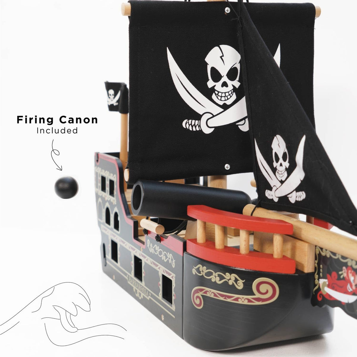 Le Toy Van Barbarossa Pirate Ship Set Premium Wooden Toys for Kids Ages 3 years & Up