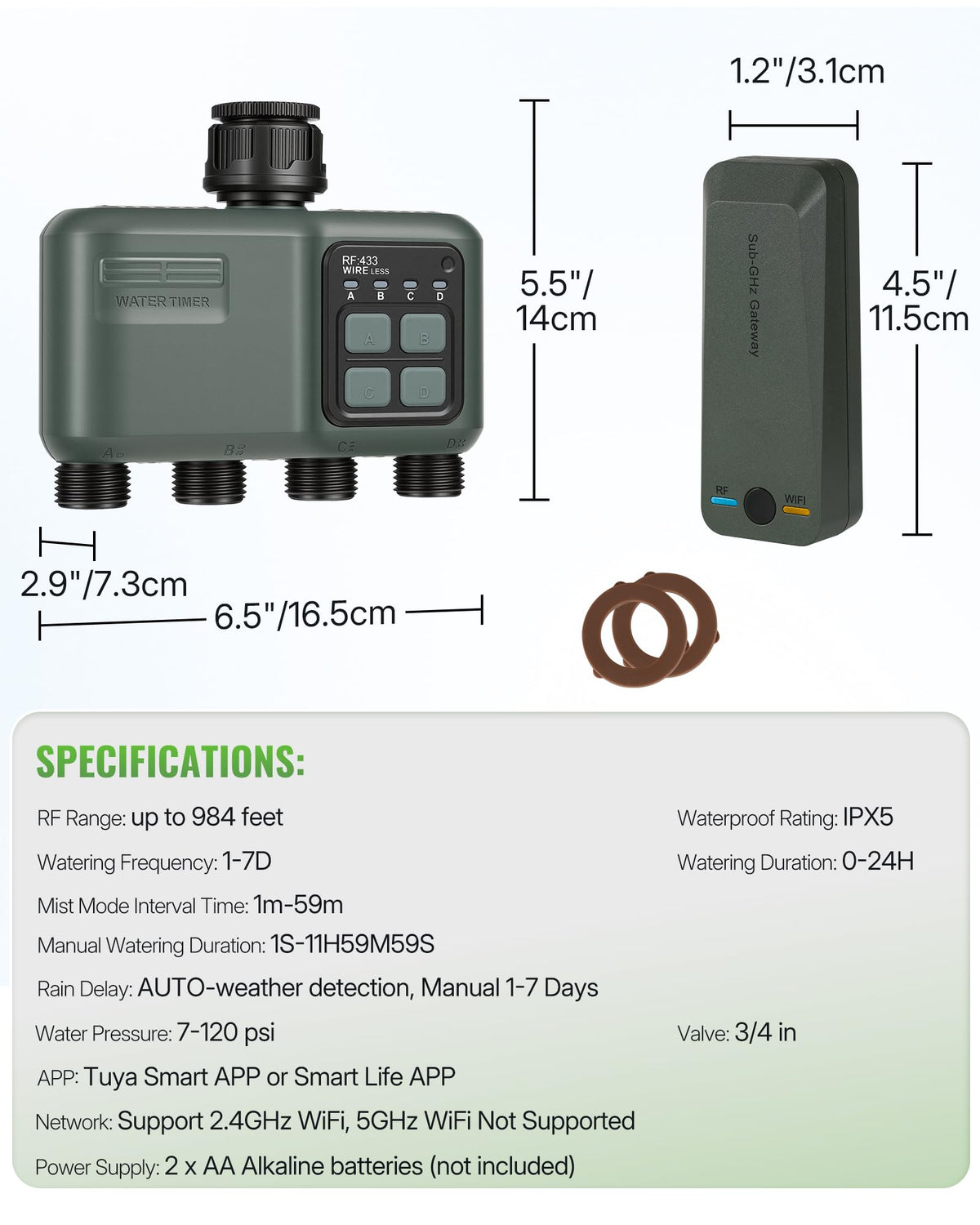 WILAWELS WiFi Water Timer for Garden Hose, Sprinkler Timer 4 Zone, Smart Hose Water with WiFi Irrigation Controller,Voice Control RF433 Automatic Irrigation System/Rain Delay/Manual Watering D34WT06