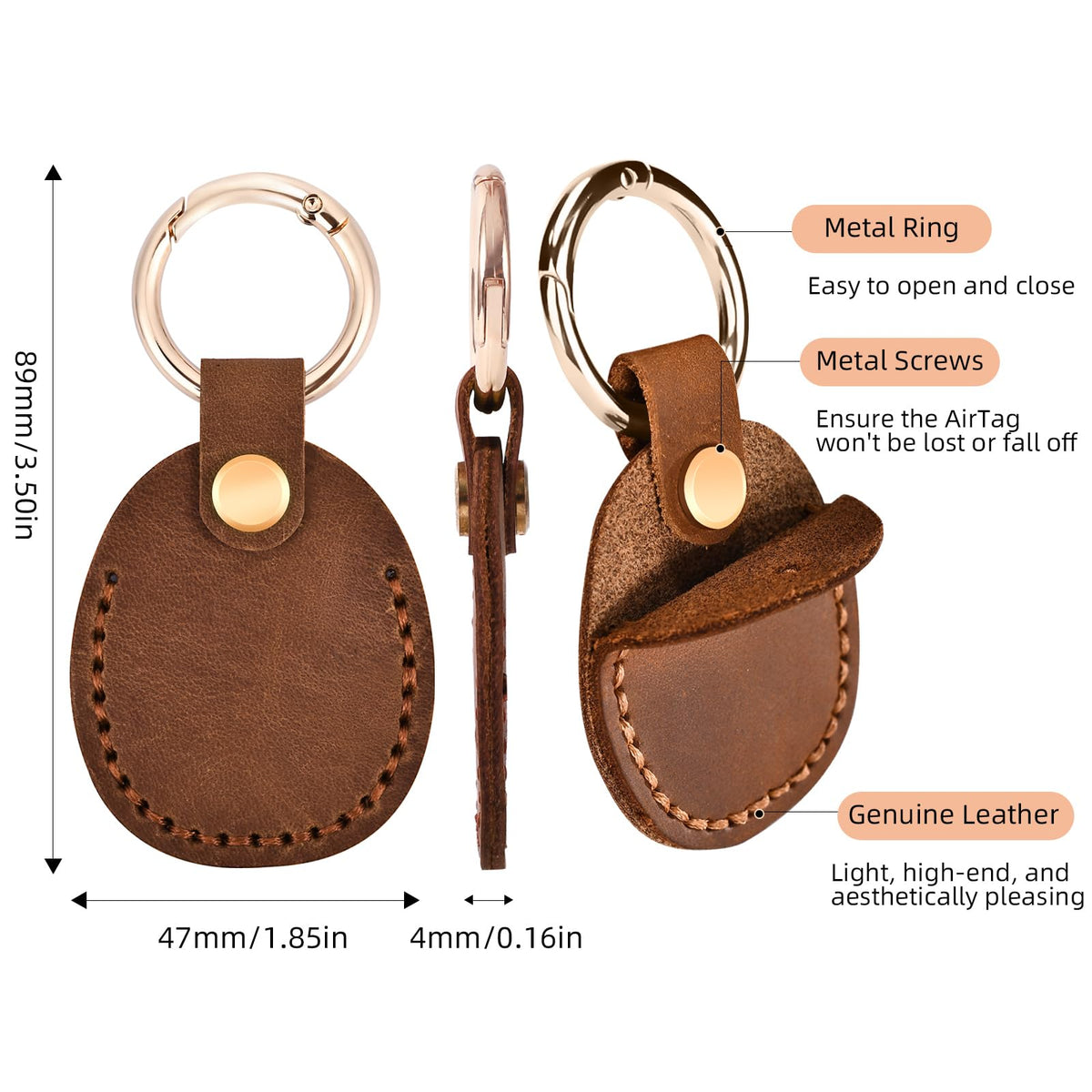LZHRISING 4 Pack Genuine Leather Apple Airtag Holder, Air Tag Case Gps Tracker, Airtag Keychain Accessories, Gps Case with Key Ring for Key Chain,Wallet,Luggage,Cat,Dog,Pets