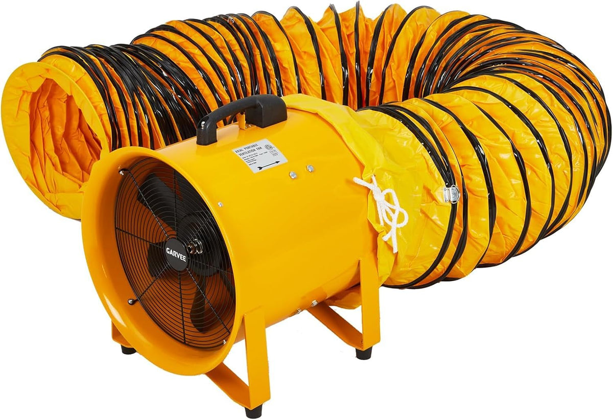BouPower 12 Inches 3500 CFM Utility Blower Exhaust Fan with 32.8 FT Duct, 3500 r/min Heavy Duty Blower Fan, High Velocity Low Noise Extraction for Ventilating Workshops, Confined Space, Yellow