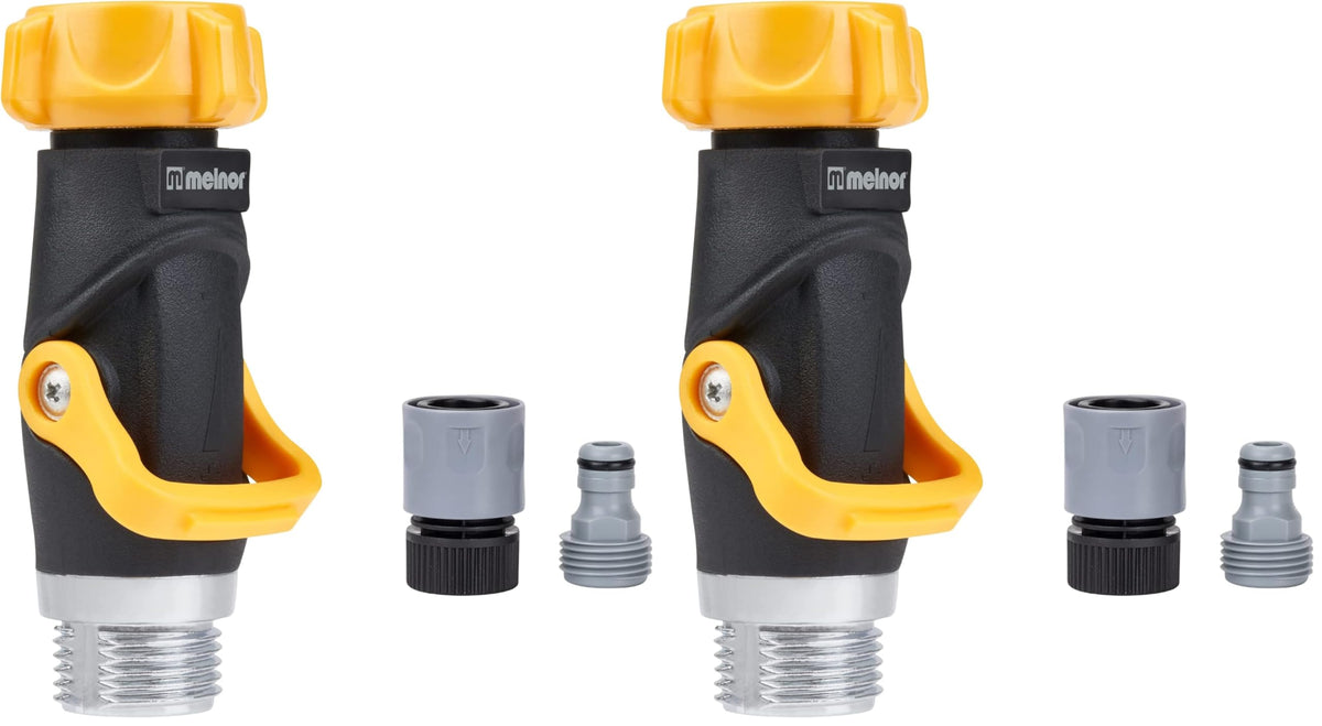 Melnor 65171AMZ Lever Flow Through Valve Connector Bundle, Yellow, Black, Grey, 1 Count (Pack of 2)