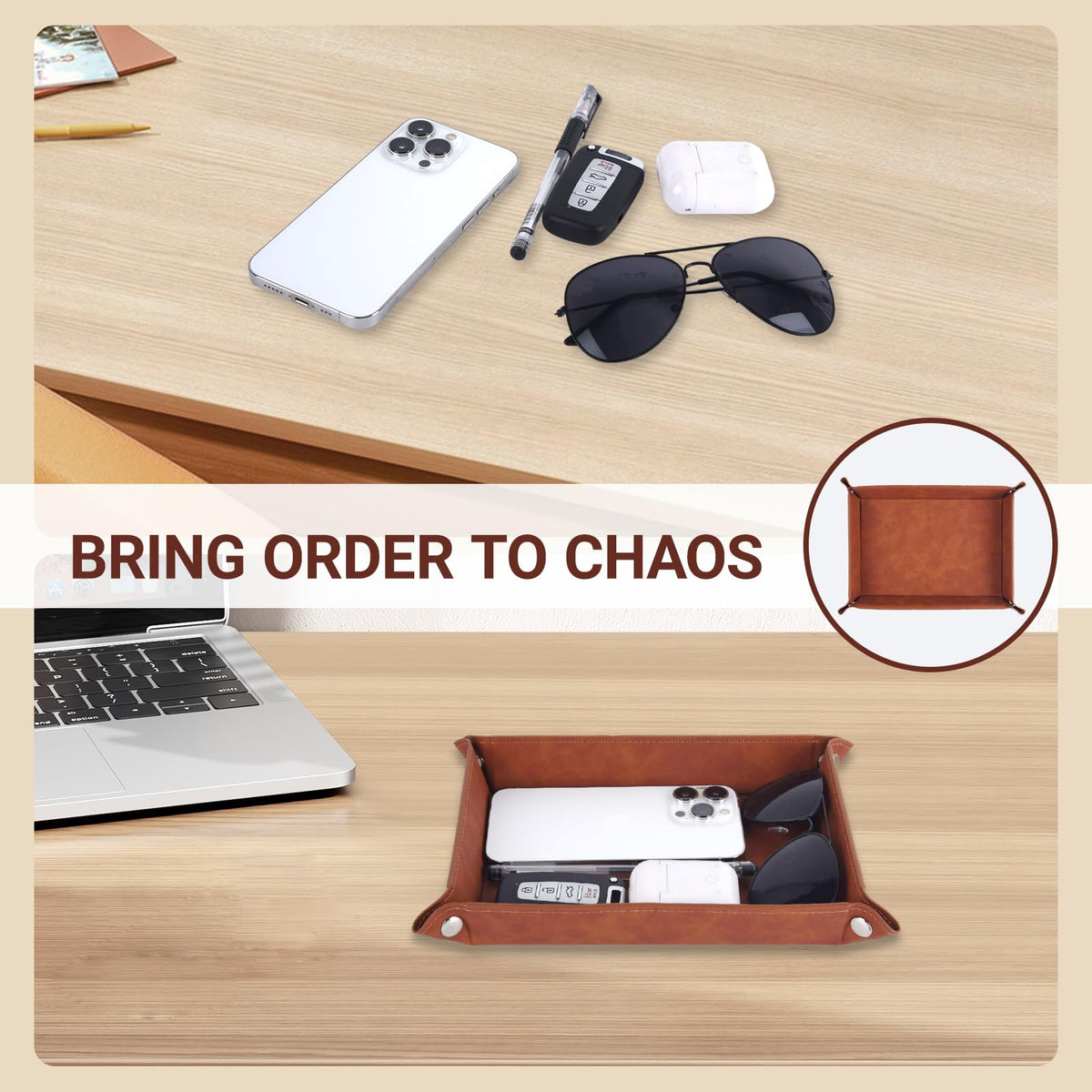 LJZTYX To My Dad Gifts,Leather Tray Engraved Personalized Gifts Unique Dad Birthday Gifts from Daughter Son,Valet Tray Desktop Storage Organizer (I know DAD)