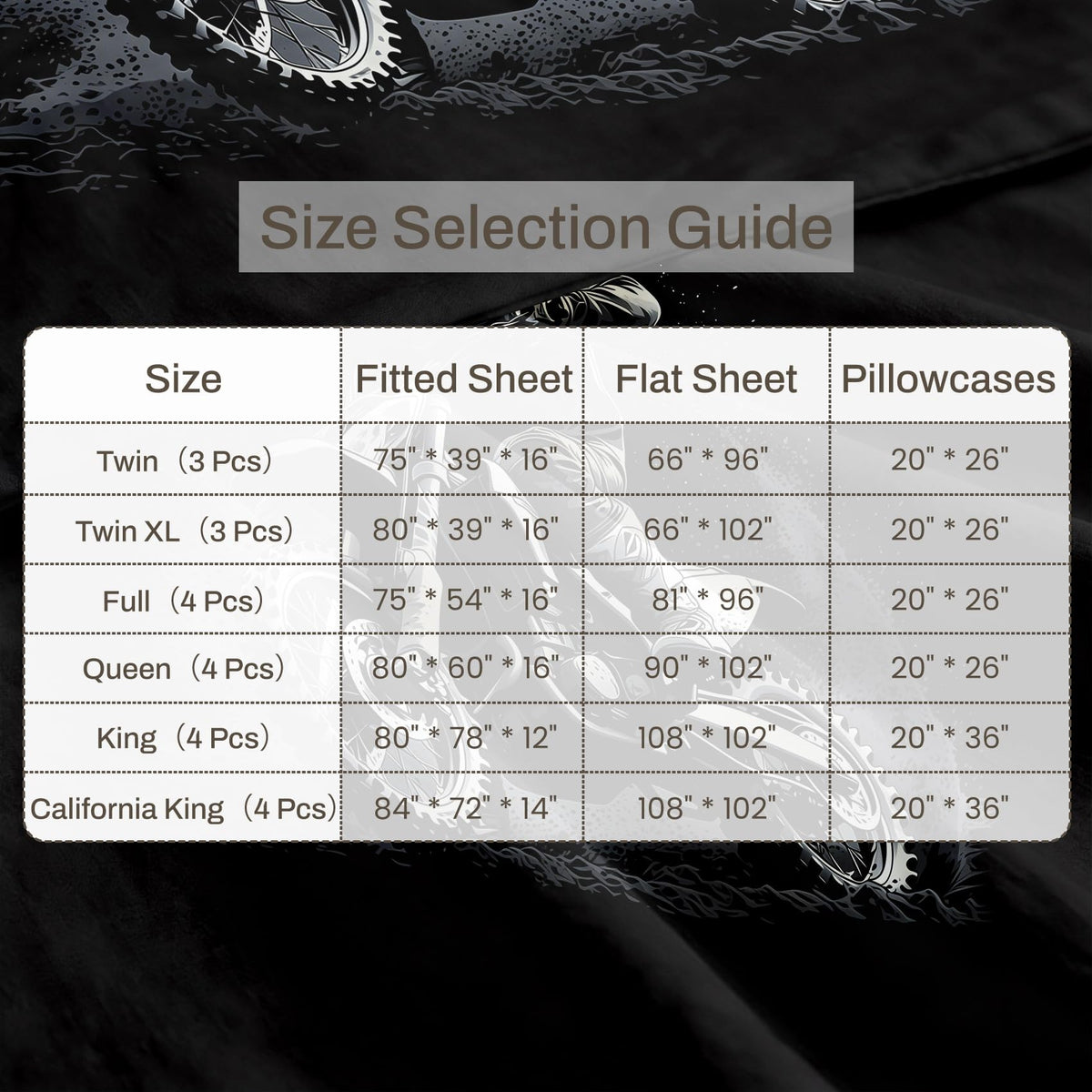 Motocross Queen Sheet Set Dirt Bike Flat Fitted Sheet Sets, Gray Black