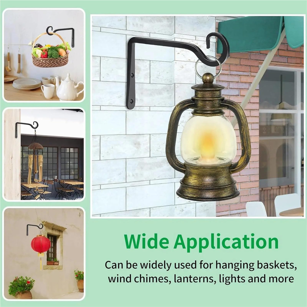 JTJIYN 2PC Plant Hangers Outdoor Hanging Bracket Metal Wall Flower Pot Support Hanger Hook for Hanging Lanterns(Black-6inch)