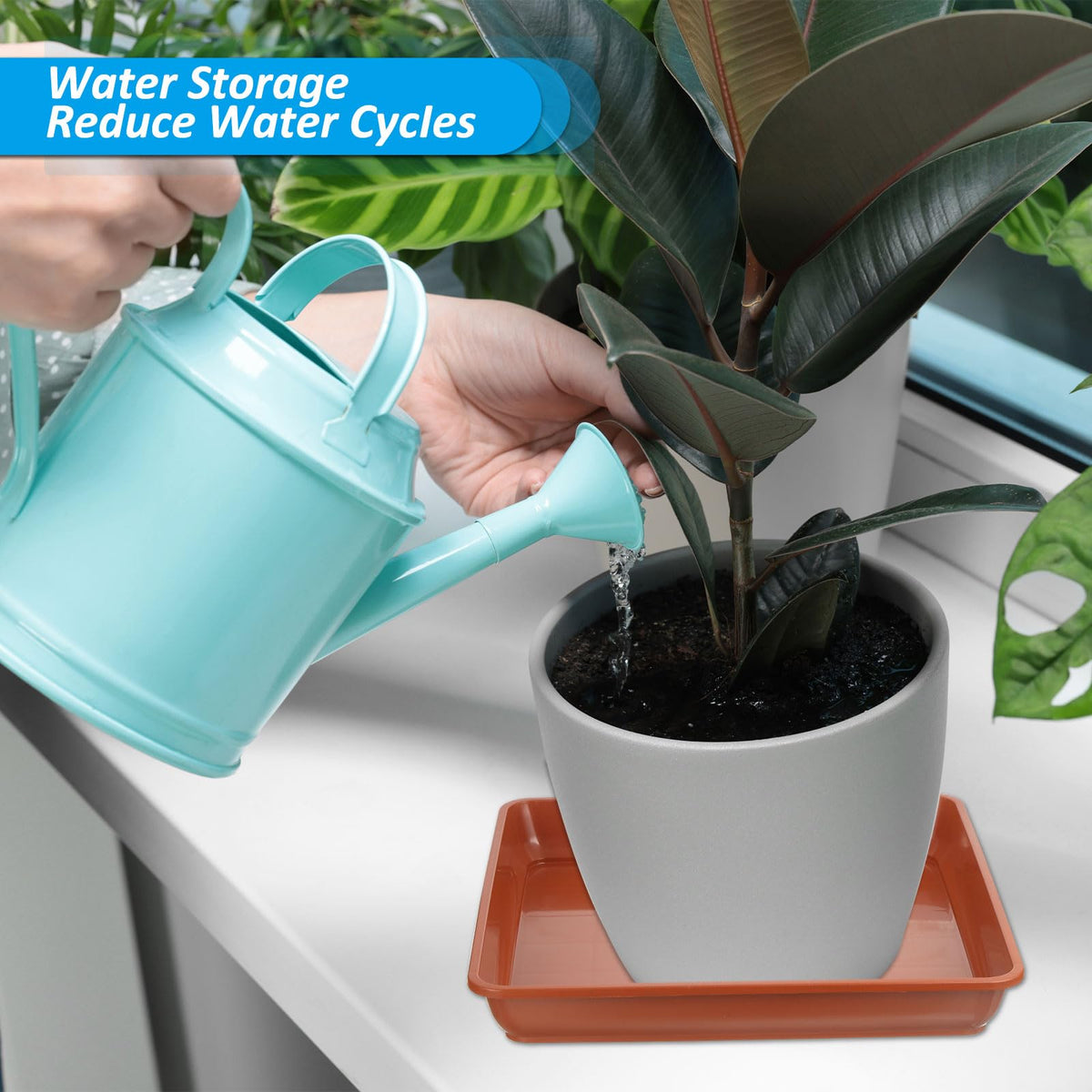 PATIKIL 21 Inch Plant Saucer Tray, 2 Pack Plastic Square Plant Saucer Large Deep Plant Pot Saucers Heavy Flower Planter Drip Tray for Indoors Outdoors Plants, Terracotta