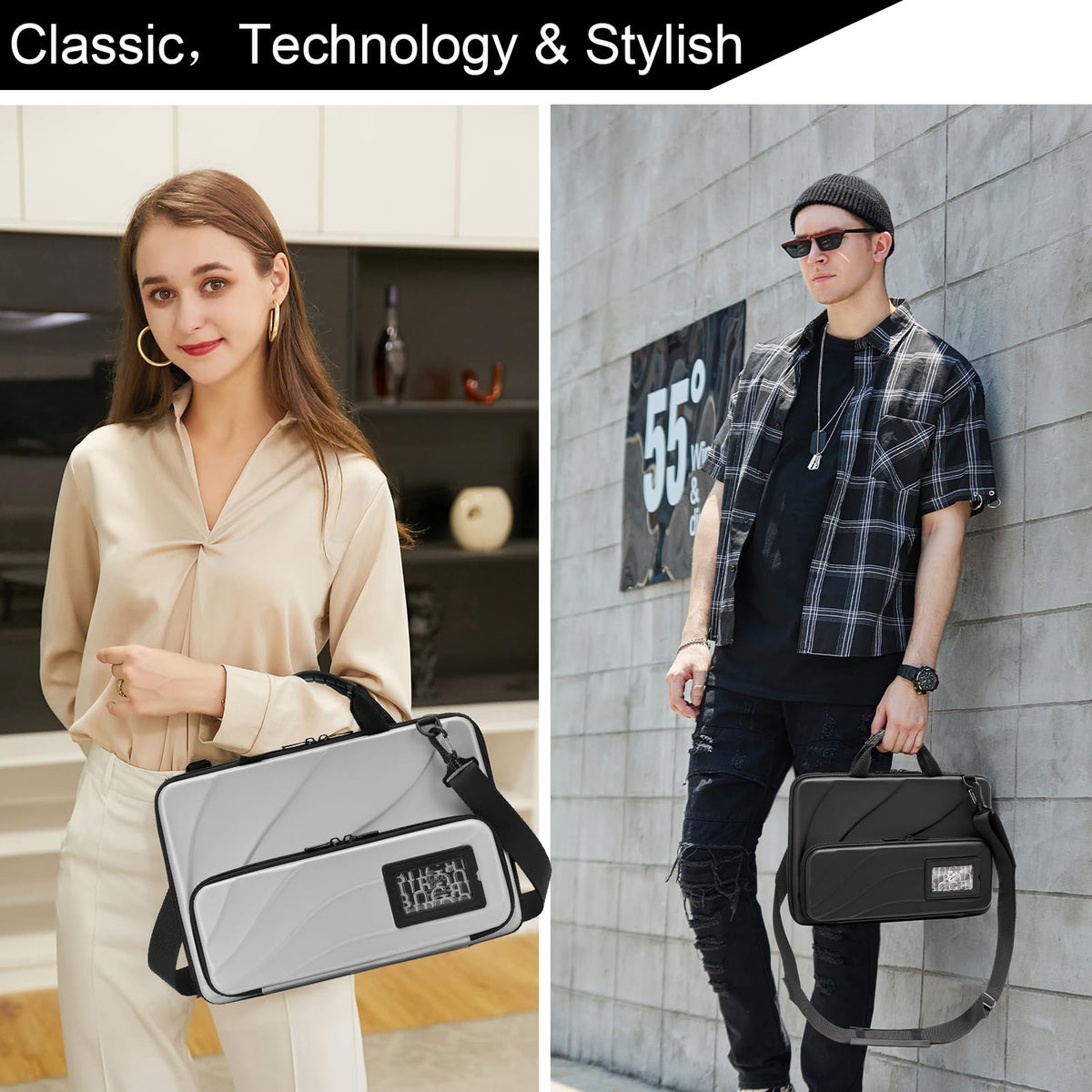 Laptop Case for 13-14 Inch MacBook Pro Air Chromebook HP Lenovo Work-in Notebook Computer Hard Shell Laptop Bag for Men Women with Pouch and Shoulder Strap (13"L x 9"W, Black)