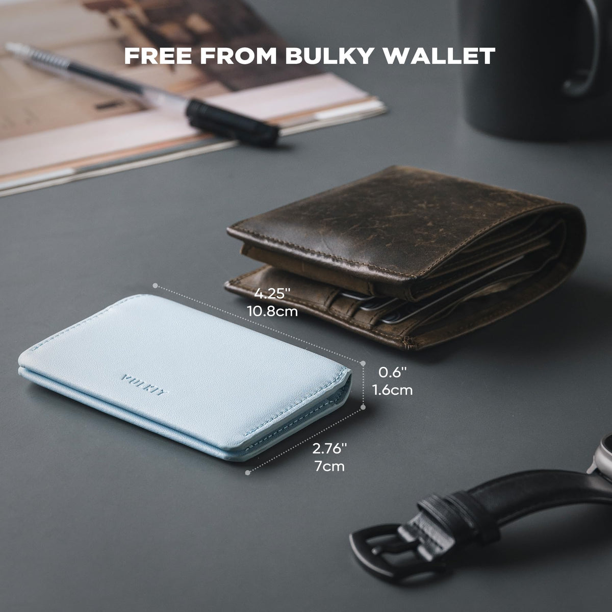 VULKIT Slim Minimalist Card Holder RFID Blocking Leather Credit Card Holder Front Pocket Wallet Magnetic Closure