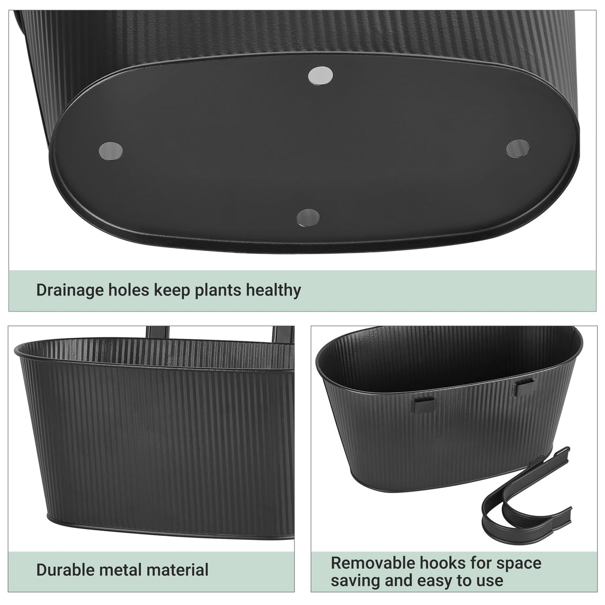 Mkono Metal Railing Planter Box 3 Pack Balcony Hanging Planter for Outdoor Plants with Detachable Hooks and Drain Holes Fence Planters for Any Balcony, Porch or Deck (3, Small)