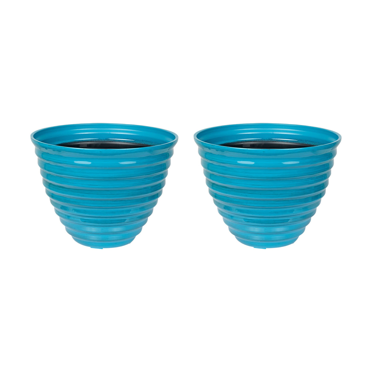 Alpine Corporation 16" Diameter Indoor/Outdoor Ribbed Plastic Planters, Lightweight with Plug-in Drainage Hole, Blue, Medium - Set of 2