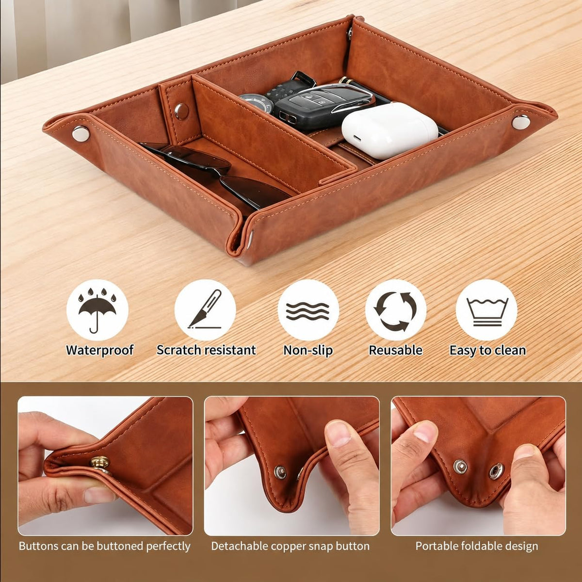 Papa Grandpa Gifts for Fathers Day PU Leather Valet Tray and Keychain, Father's Day Birthday Gift for Grandpa from Granddaughter Grandson, Men Gift for Grandpa Grandfather Presents Useful Stuff