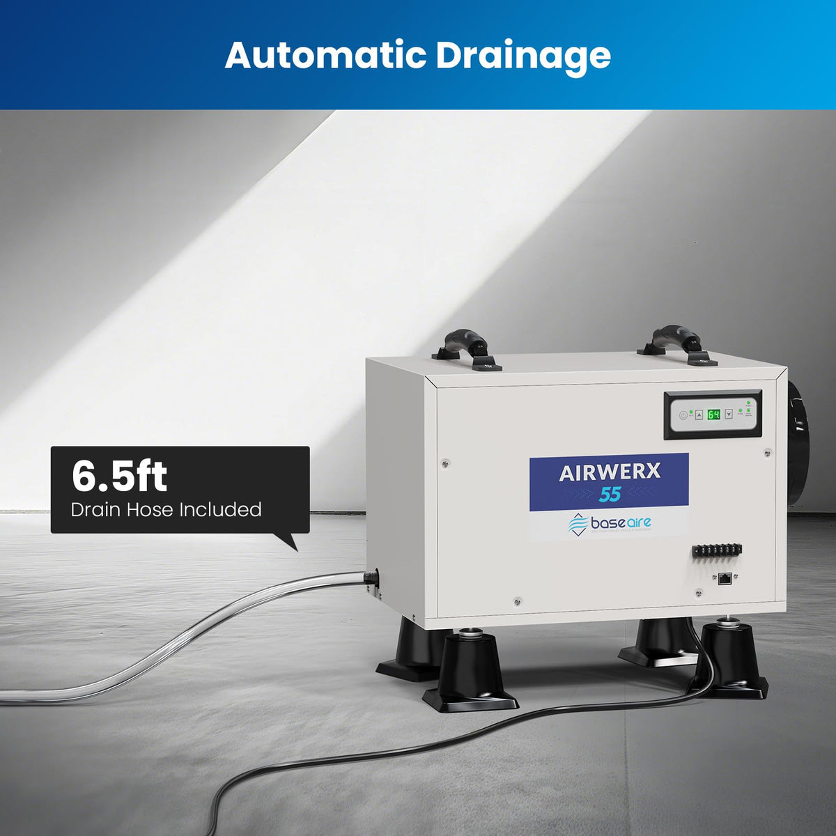 BaseAire Crawl Space Dehumidifier,113 Pint Dehumidifiers with Drain Hose for Basement, Commercial, Industrial, Portable, Auto Defrost, Memory Starting