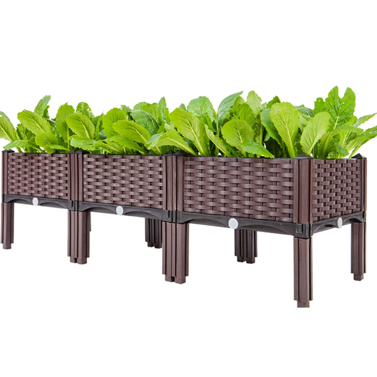 FMXYMC Elevated Planting Box, Outdoor Planter Boxes with Legs, Modern Rattan-Style Plastic Plant Stand, Garden Raised Bed for Vegetables,48"x16"x14"/120x40x36cm