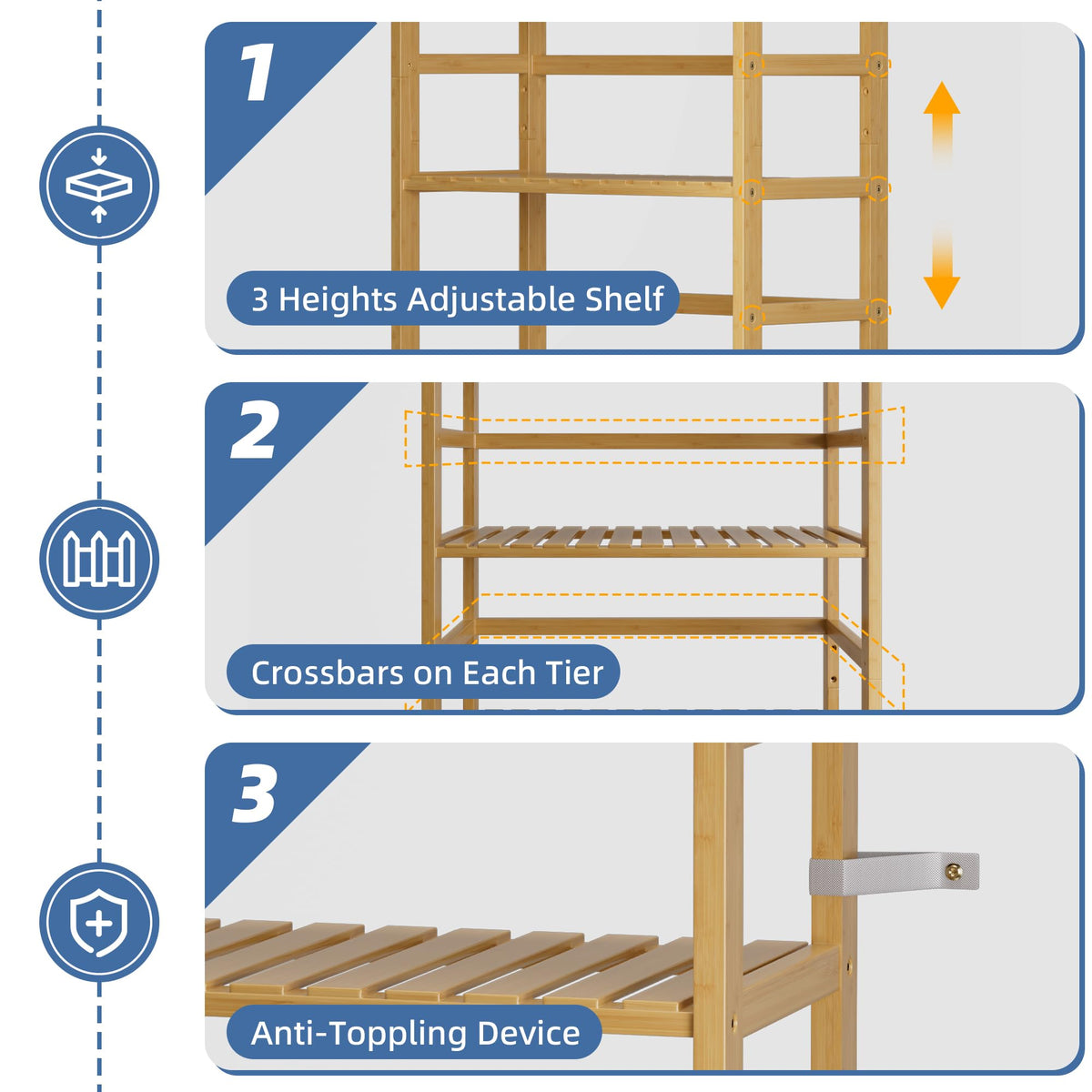 HITNET Bamboo Shelf, 6-Tier Adjustable Tall Open Bookcase, Bathroom Storage Rack Freestanding Shelving Unit, Plant Display Stand for Small Space, Natural