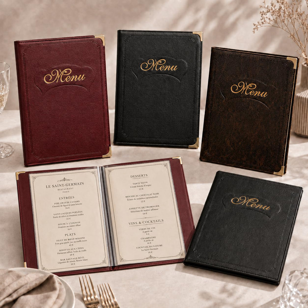 Premium Faux Leather Menu Cover 2-Pack | Stylish & Durable 8.5 x 11 Inch | Restaurant Menu Books with 7 Pages (14 Views) | Perfect for Wine Lists, Cafes, Bars & Hotels