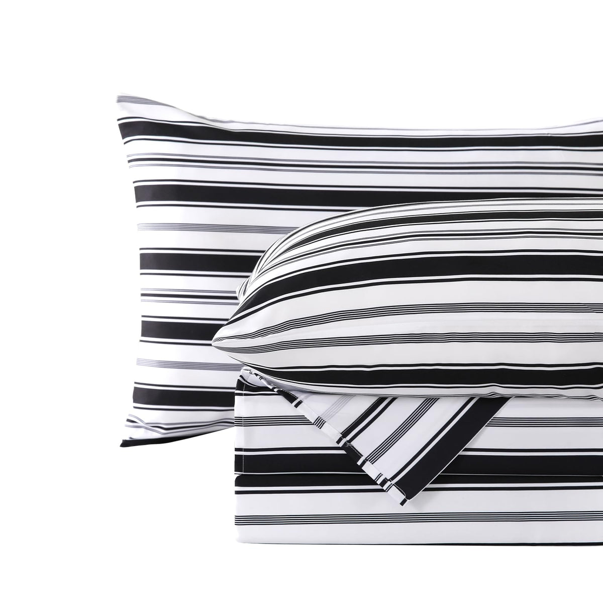 MCO 4Pieces Striped Sheets Set, Breathable King Sheet Set with 16" Deep Pocket,Modern & Luxury, Brushed Microfiber Bedding Set(King, Black)