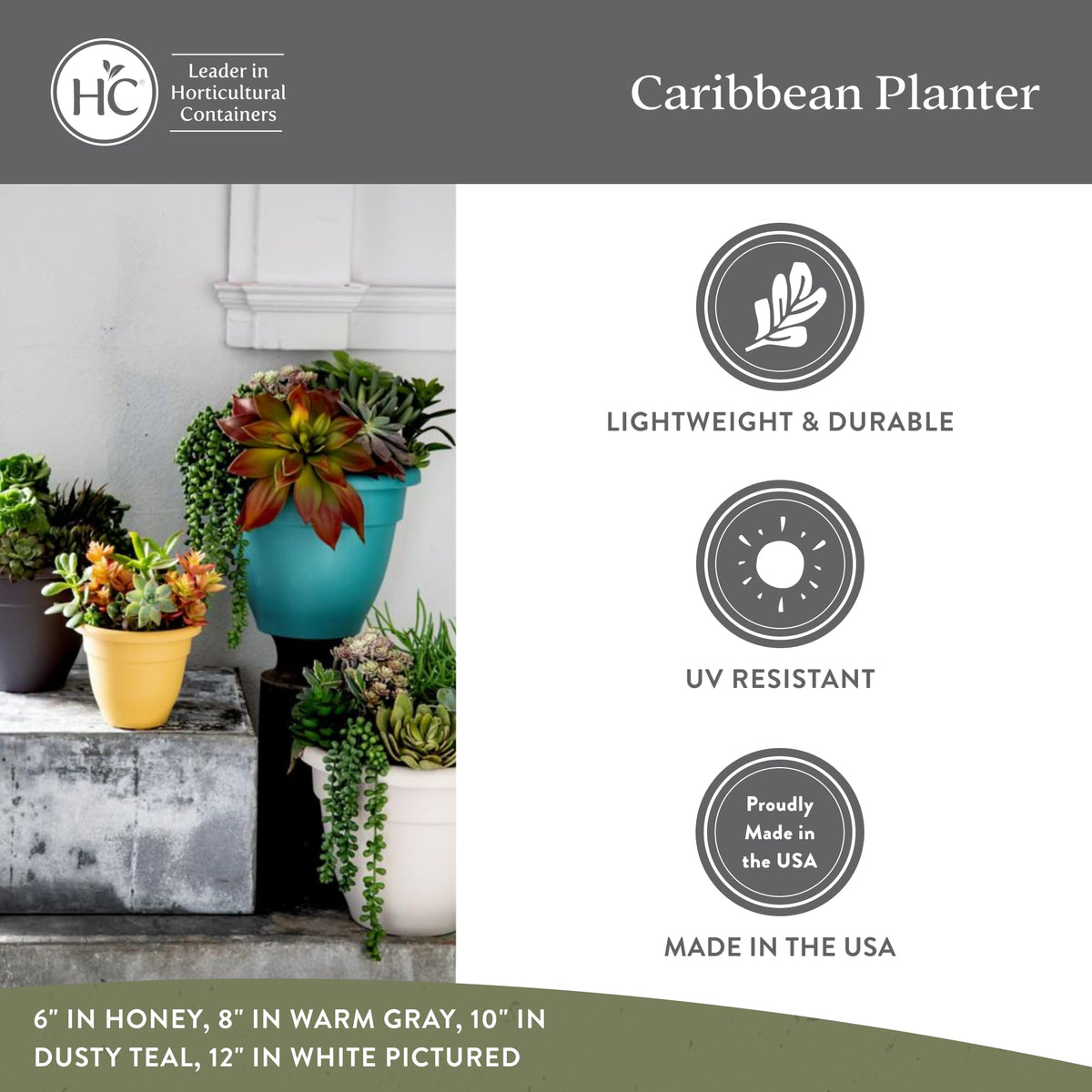 The HC Companies Caribbean Planter Pot - Outdoor & Indoor Plant Pot with Drainage Hole & Plug - Rolled Rim Plastic Pots for Plants & Flowers - Decorative Plant Pot (14" Black, Pack of 1)