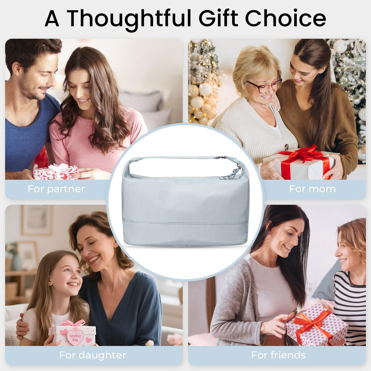 HauteHues Travel Makeup Bag for Women, Roomy Cosmetic Bag and Toiletry Bag with Wide Open Design, Soft Nylon Pouch for Makeup, Skincare, Toiletries, Gym, Carry-On and Weekend Trips, Gray Blue