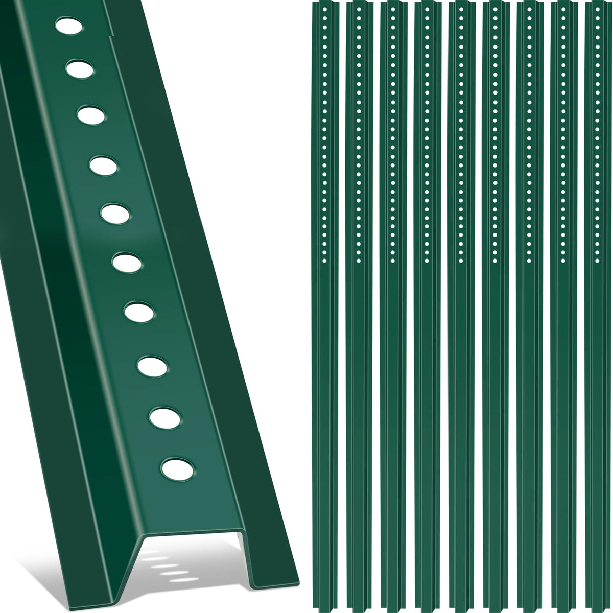 Gisafai 10 Pack 6ft Tall Green U Channel Sign Steel Post with Enamel Coating Heavy Duty Metal Sign Post with Pre Drilled Holes for Easy Mounting