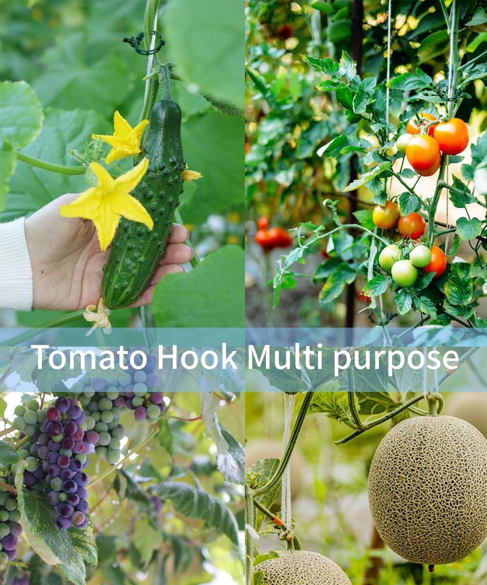 LEMGUBKP 70Pcs Tomato Hooks with String,Plant Support Clips, with 33 Feet Garden Twine - Heavy Duty Plant Trellis for Tomatoes, Cucumbers, Peppers, Vines ，Reusable Weather-Resistant Climbing Hooks