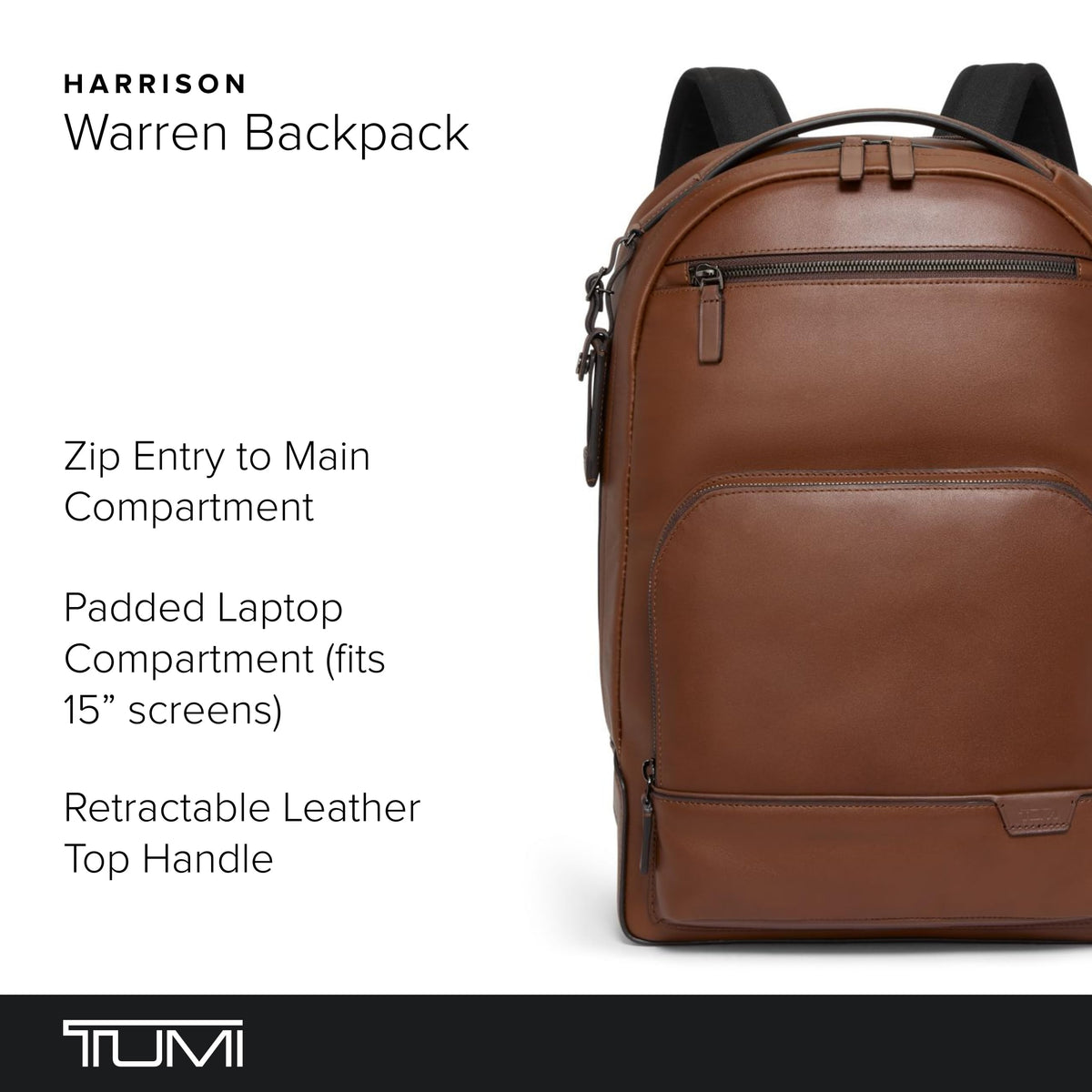 TUMI Harrison Warren Backpack - 15-Inch Laptop Backpack - Stylish Women's & Men's Backpack for Travel & Business - Cognac Leather