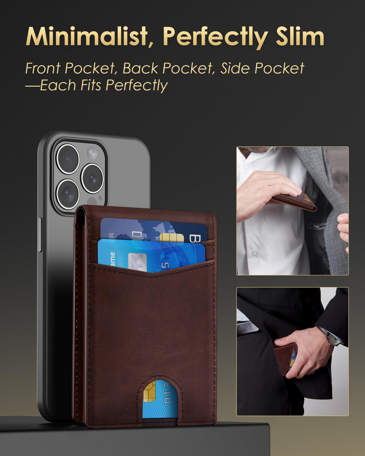 QLD Wallet for Men - RFID Blocking [Functional & Practical] Bifold Slim Minimalist Credit Card Holder Pop Up Metal Case with Cash Slot, Front Pocket with ID Window, Gift Boxed