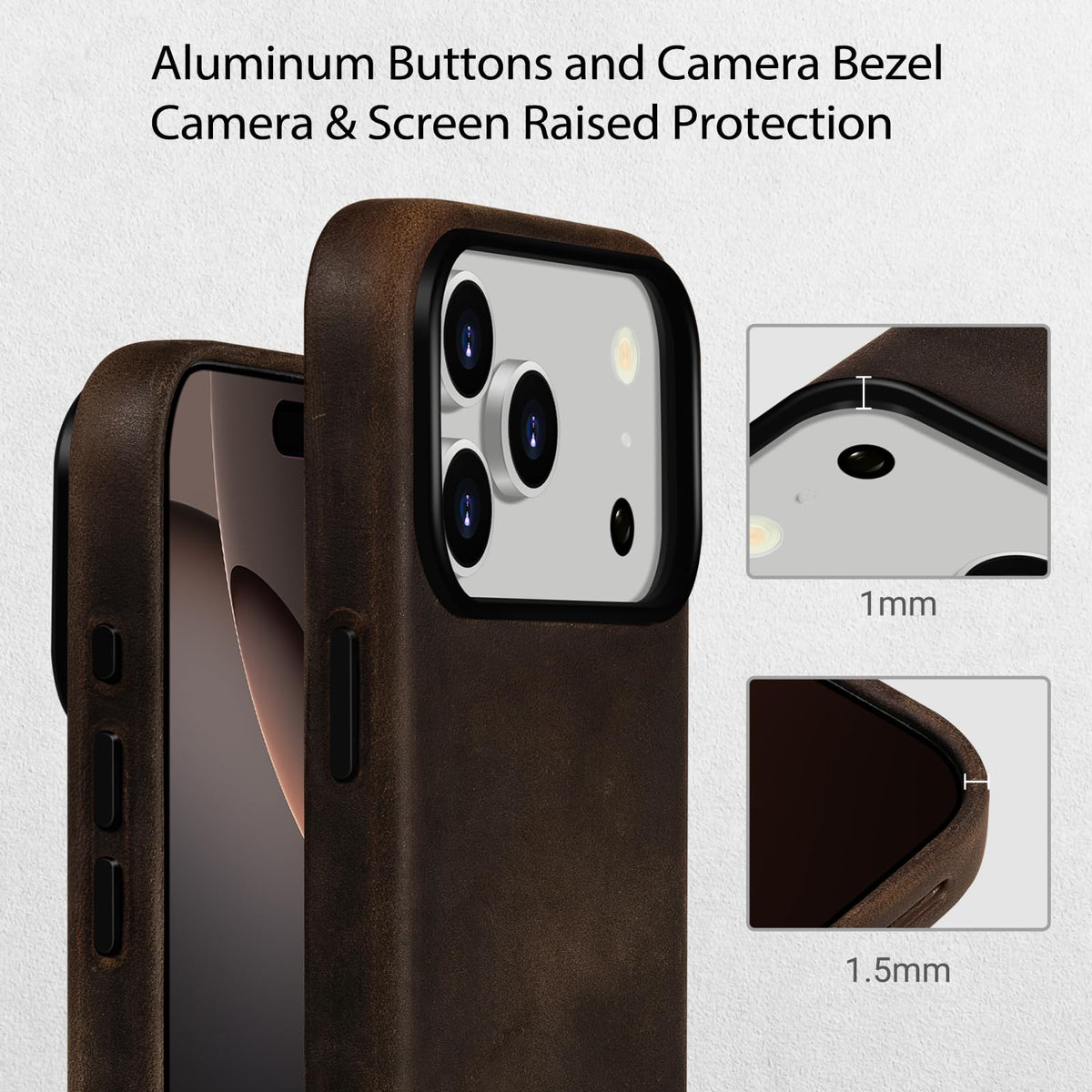 Belemay Handcrafted Crazy Horse Leather Case for iPhone 17 Pro Max, Compatible with MagSafe, Vintage Aesthetic, Two-Tone Effect, Unique Patina, Camera Control Button Coverage (6.9"), Rustic Brown