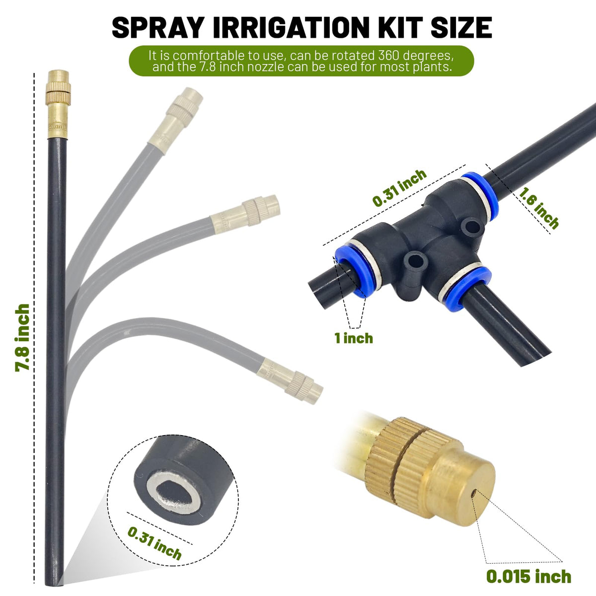 Thiswing 360° Adjustable Drip Irrigation System - 20 FT Garden Watering System with 5 Nozzles, Raised Bed Sprinkler System, Garden Mister for Yard, Lawn, Plants, 5/16" Tubing