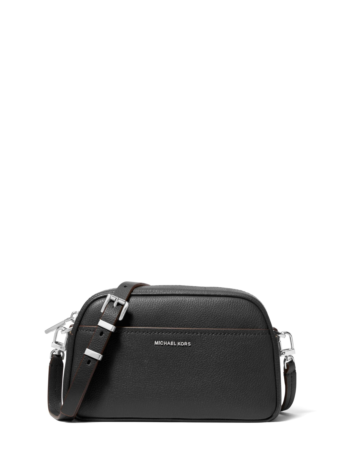 Michael Kors Jet Set Small Camera Crossbody Bag, Silver-Tone Hardware/Embossed Goat Leather/Black