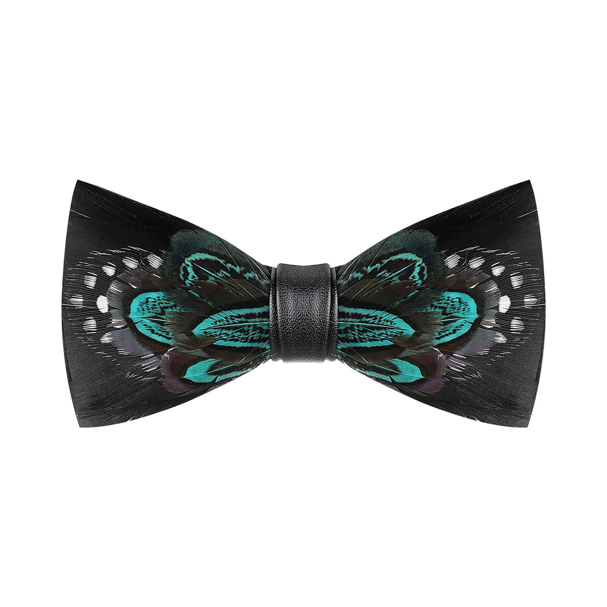 OhMill Men’s Handmade Feather Bow Tie Adjustable Leather Pre Tied Bowtie and Brooch Sets for Weddings Groom Prom Parties