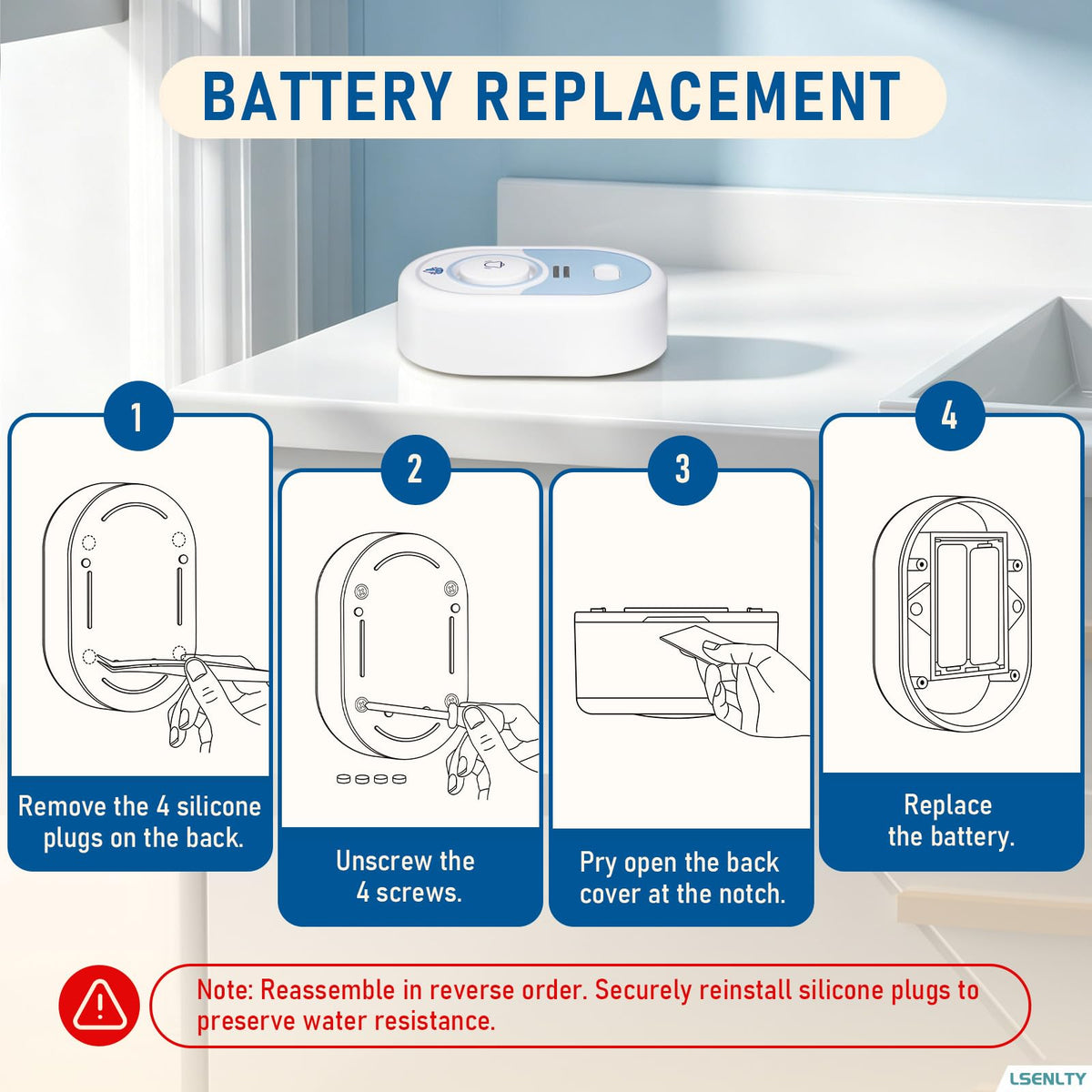 LSENTLY Water Leak Detector Supports 5 Years Standby Time, LED Indicator & 100dB Leak Alarm & Low Battery Reminder Water Alarm, IP66 Waterproof for Home, 8 Pack (Cannot Connect Wi-Fi)