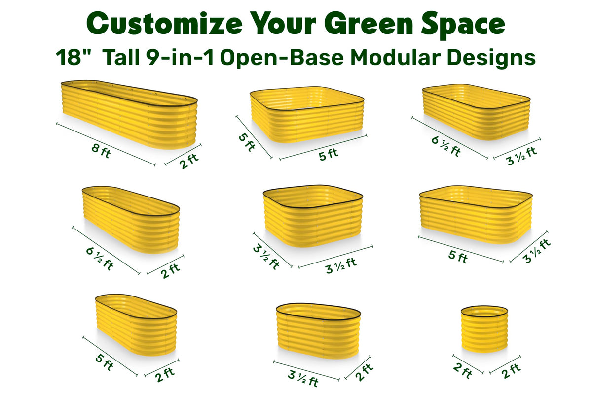 9-in-1 Galvanized Steel Raised Garden Bed // 8×2×1.5 ft Modular Planter for Gardening, Vegetables, Flowers // 18" Tall Metal Raised Garden Beds Outdoor (Yellow) // Patented Design Planter Box