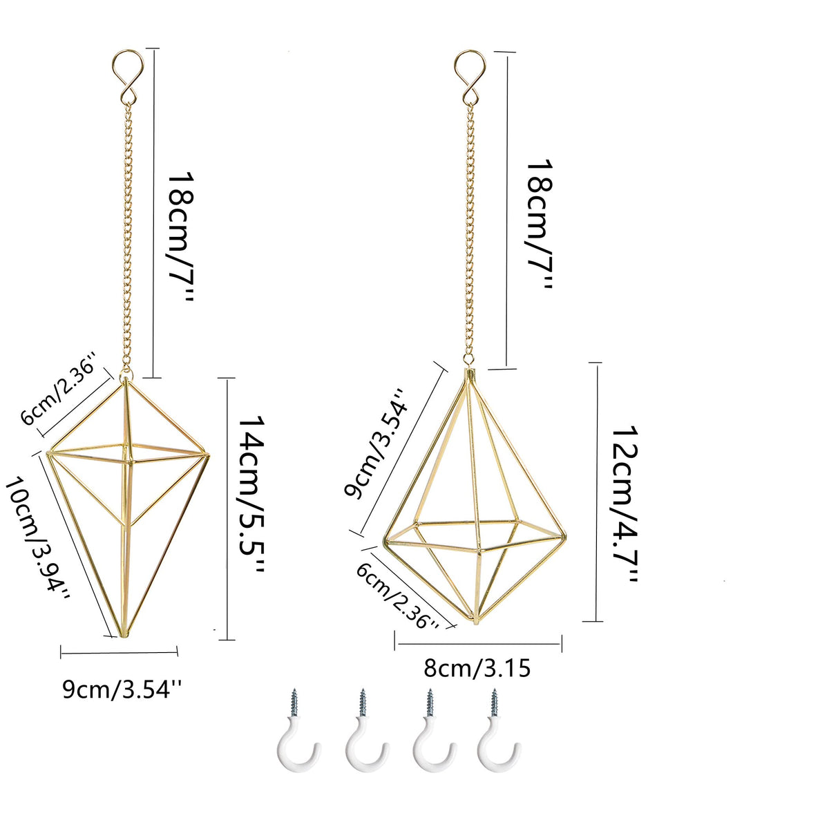 4Pcs Hanging Metal Air Plant Holder with Chain Mini 2 Style Tillandsia Geomitric Airplants Hanger Air Fern Cage Decor for Home and Office