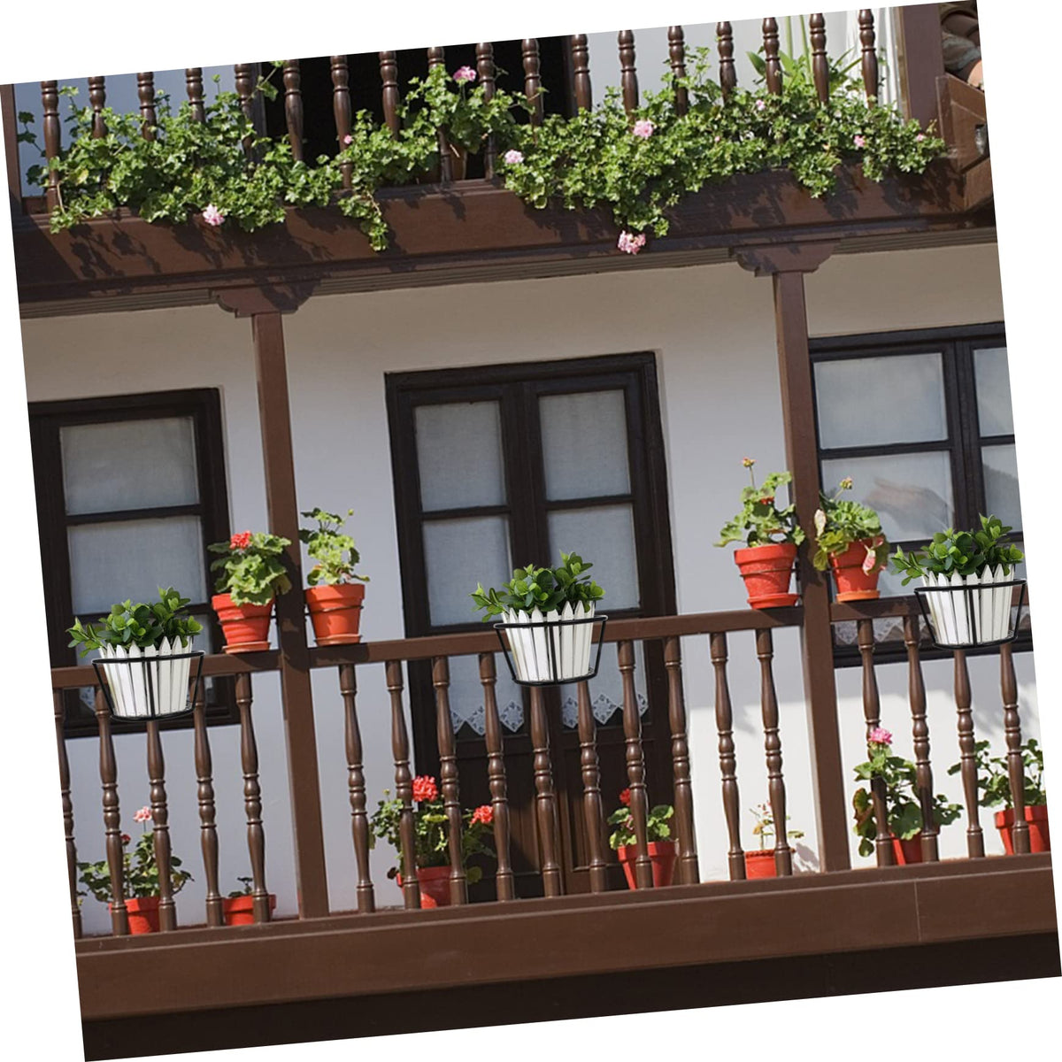 Unomor 2pcs Balcony Plant Display Rack Flower Pot Storage Shelf Hanging Plant Stand for Indoor Outdoor Railing Easy to Install and Space Saving Design